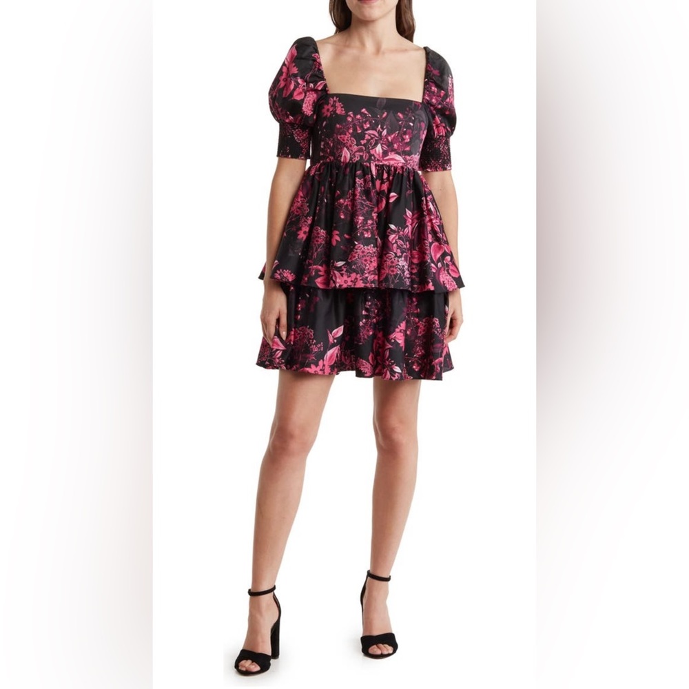 Alice + Olivia Emmalou Floral Tiered Stretch Cotton Dress Size 10
